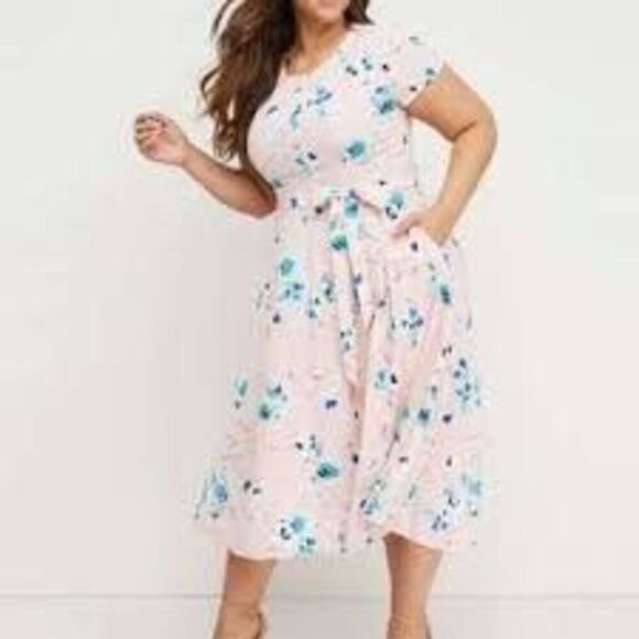 Lane Bryant Size 18 Lena High Low Dress Pastel Pink Blue Floral Modest Feminine - Picture 2 of 15
